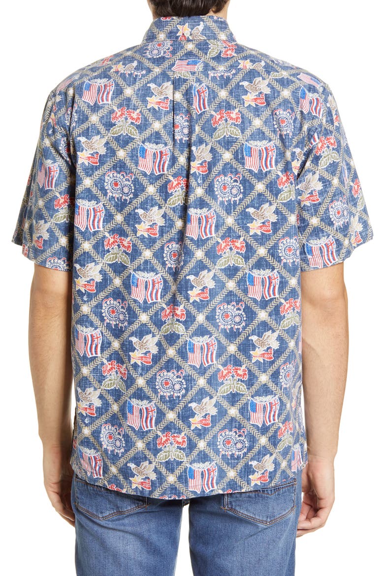 Summer Commemorative 2020 Short Sleeve Button-Down Shirt, Alternate, color, DRESS BLUE