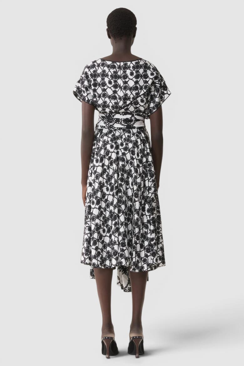 PRINTED SILK DRAPED DRESS, Alternate, color, White/Black