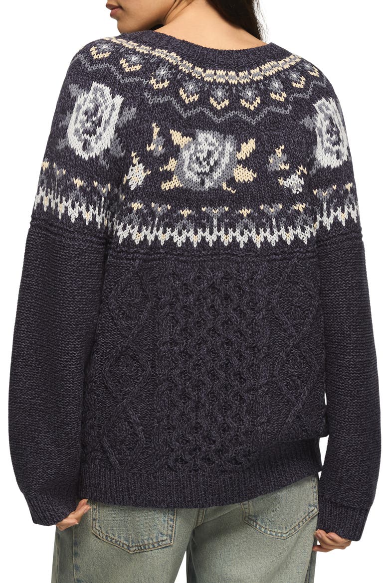 Floral Fair Isle Crew Sweater, Alternate, color, INKLING