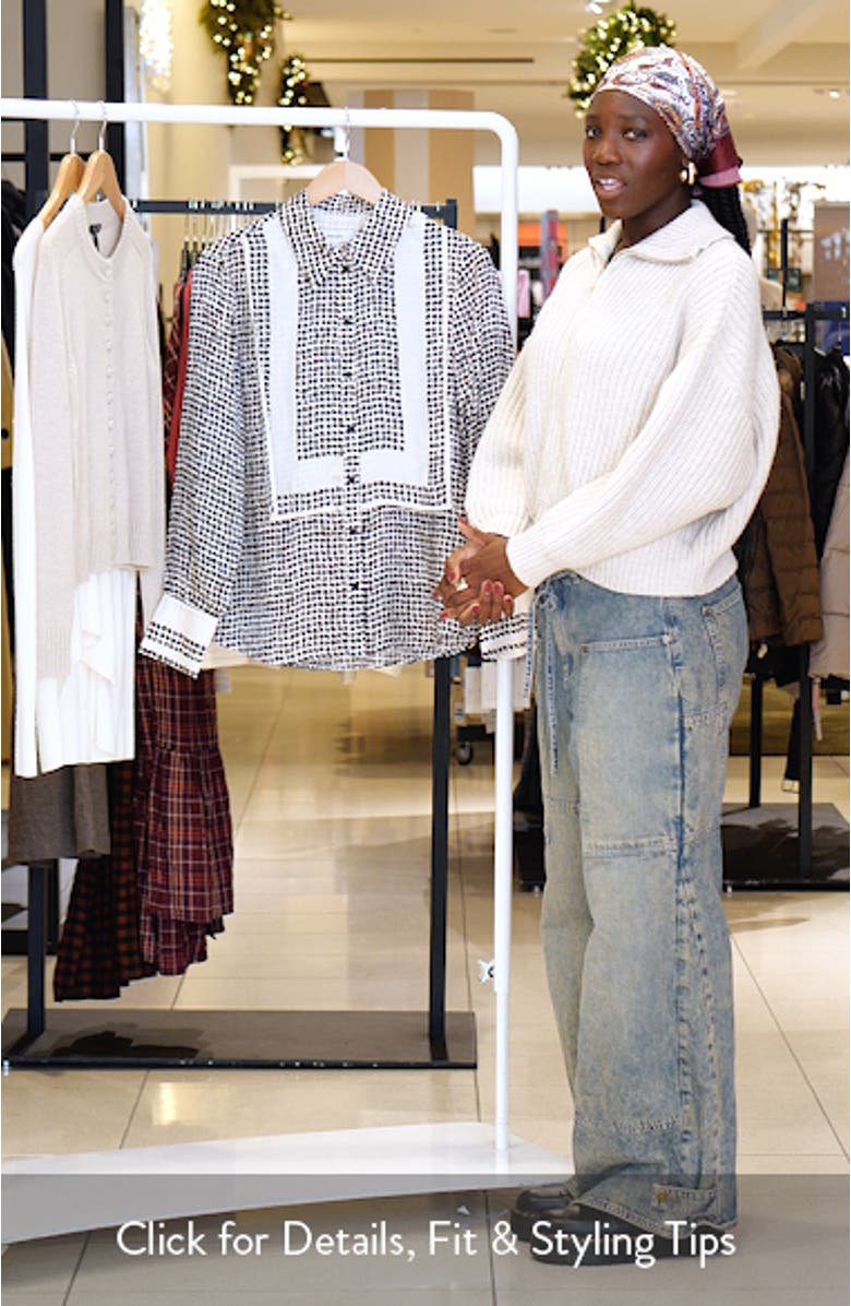 Harper Houndstooth Tuxedo Bib Button-Up Shirt, sales video thumbnail