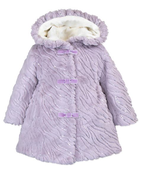 Faux Fur Ruffle Hooded Bow Coat (Baby)