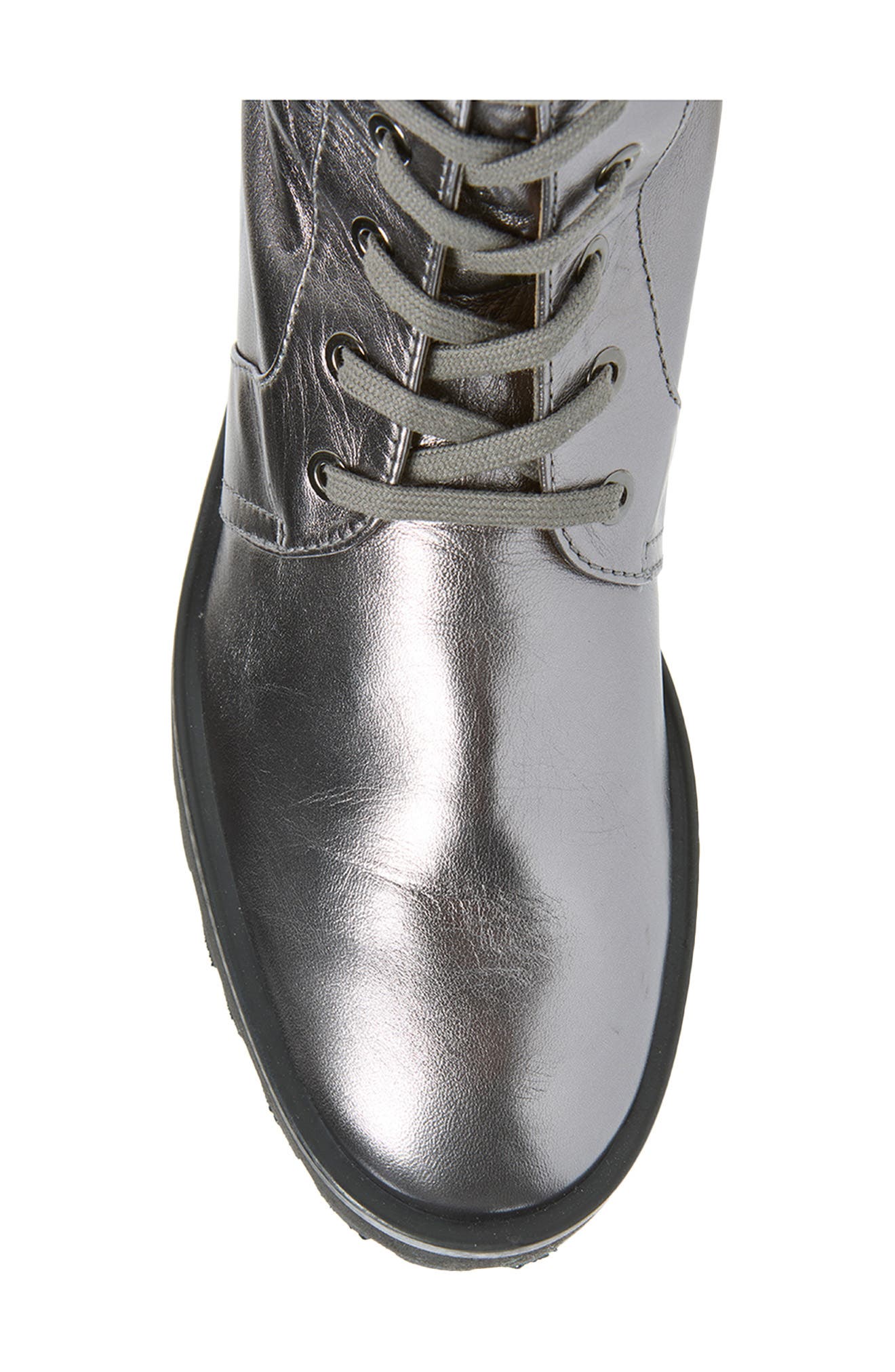 Pearly Lace-Up Lug Sole Bootie, Alternate, color, GUNMETAL