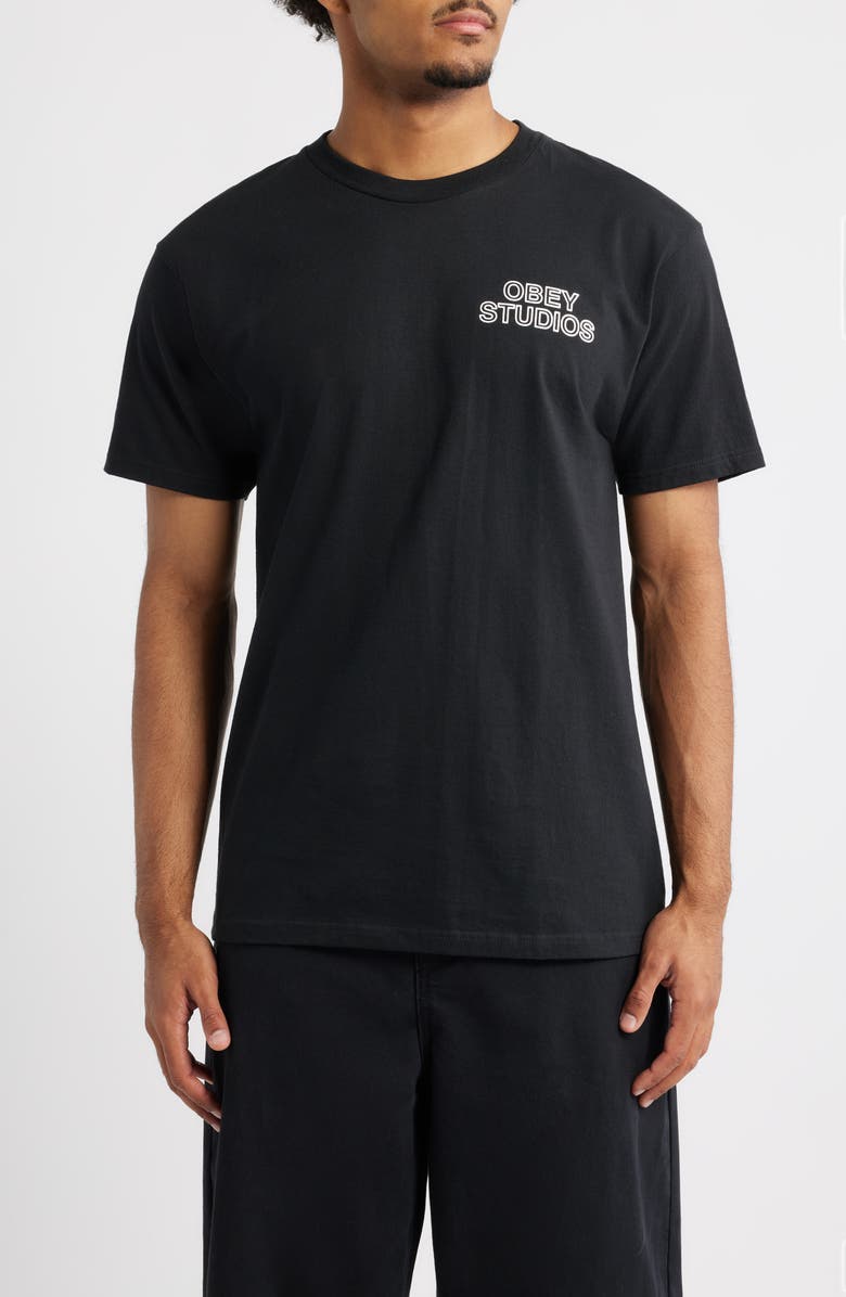 Obey Studios Statue Graphic T-Shirt, Main, color, Black