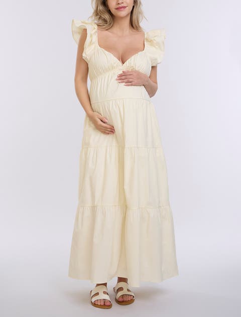 Ruffle Sleeve Tie-Back Maternity Maxi Dress