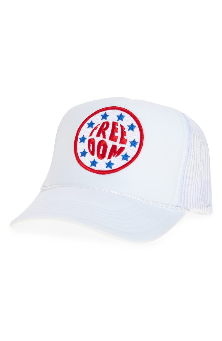 Friday Feelin’ Freedom Patch Trucker Hat, Main, color, White