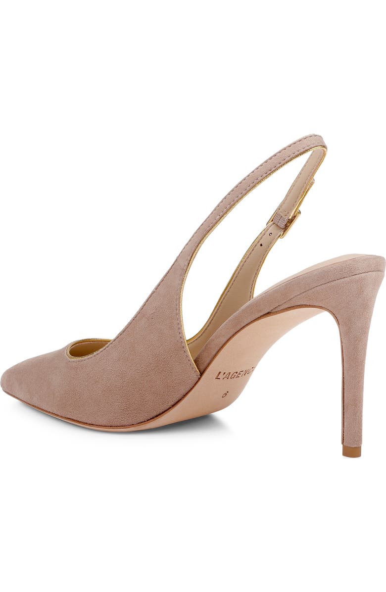 L'AGENCE Vichy II Leather Trimmed Pointed Toe Slingback Pump, Alternate, color, Cappuccino Suede