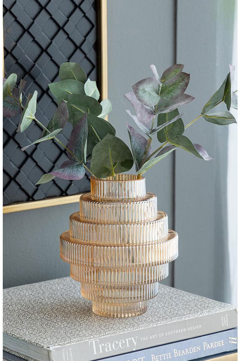 Ribbed Geometric Vase, Alternate, color, AMBER LUSTER