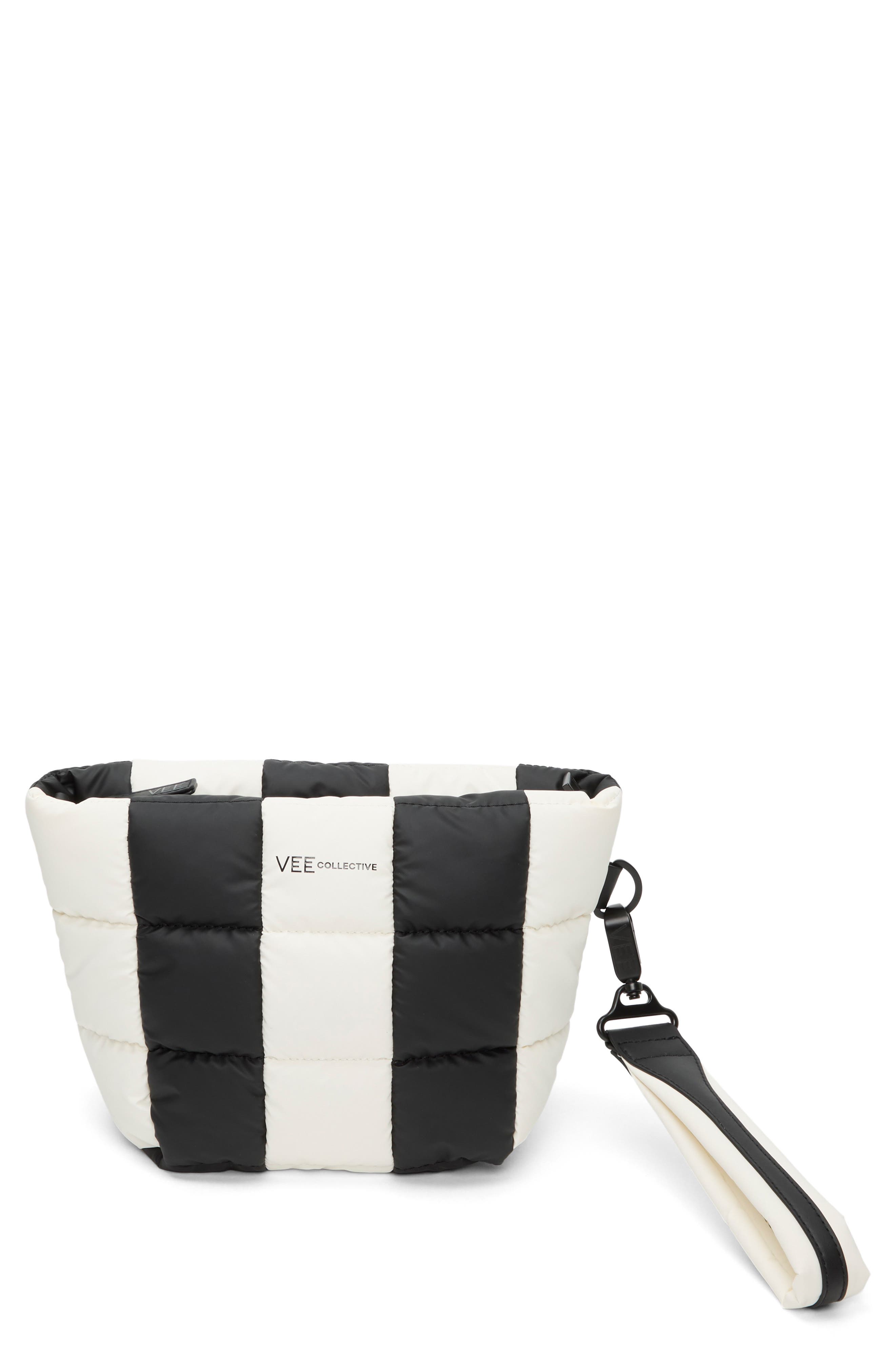 VeeCollective Porter Colorbock Recycled Nylon Clutch, Main, color, Black - Marshmallow Stripes