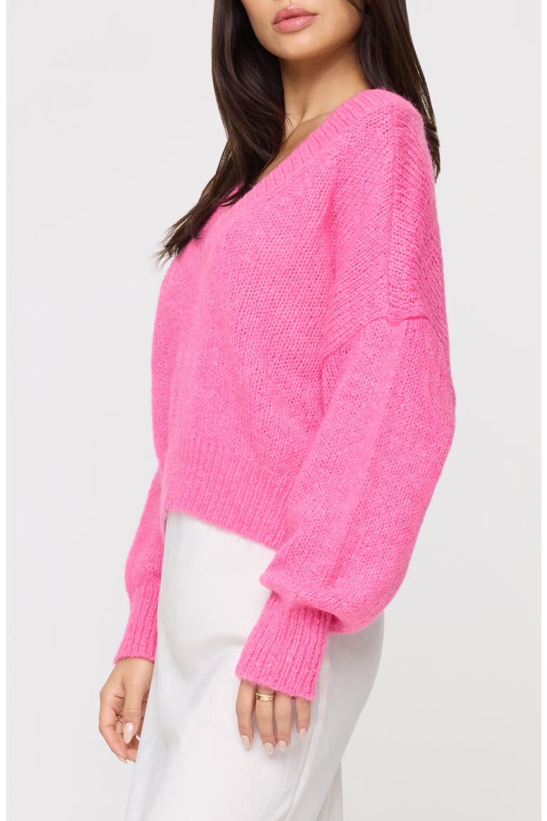 Icon V-Neck Pullover Sweater, Alternate, color, BUBBLEGUM PINK