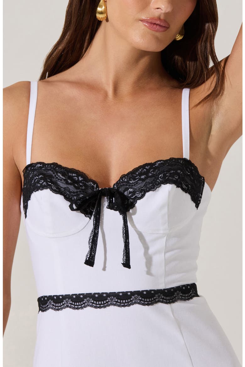 Lace Contrast Bustier Dress, Alternate, color, WHITE