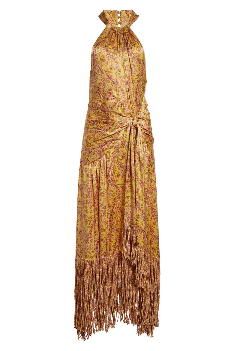 Teresa Charming Paisley Fringe Hem Maxi Dress, Alternate, color, LEMON GRASS MULTI