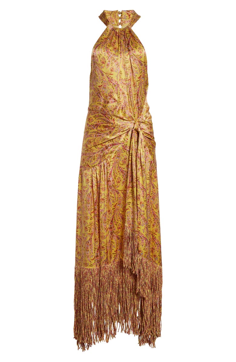 Cinq à Sept Teresa Charming Paisley Fringe Hem Maxi Dress, Alternate, color, Lemon Grass Multi