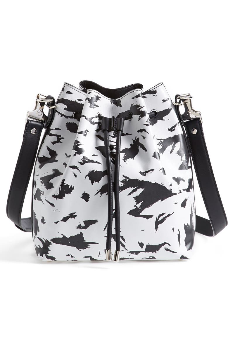 Proenza Schouler 'Medium' Feather Print Leather Bucket Bag, Main, color,