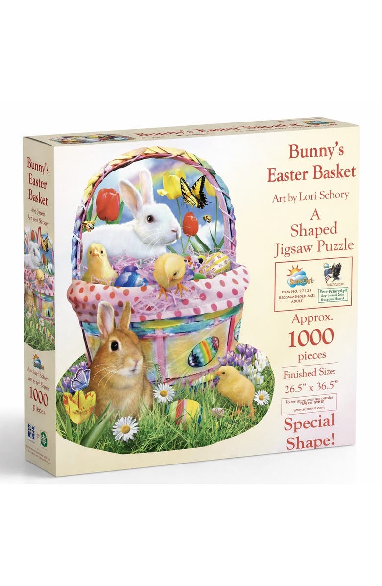 Sunsout Bunny's Easter Basket 1000 piece Jigsaw Puzzle for Adults Special Shape, Main, color, Multicolor