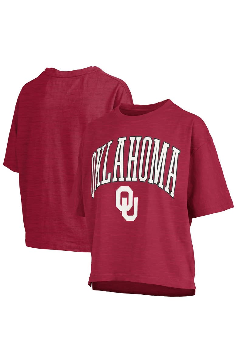 PRESSBOX Women's Pressbox Crimson Oklahoma Sooners Nelson Arch Over Logo Waist Length Oversized Slub T-Shirt, Alternate, color, Crimson