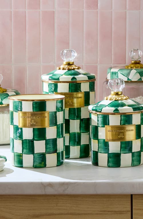 Mackenzie-childs Mackenzie Childs Emerald Check Large Enameled Steel Canister In Green