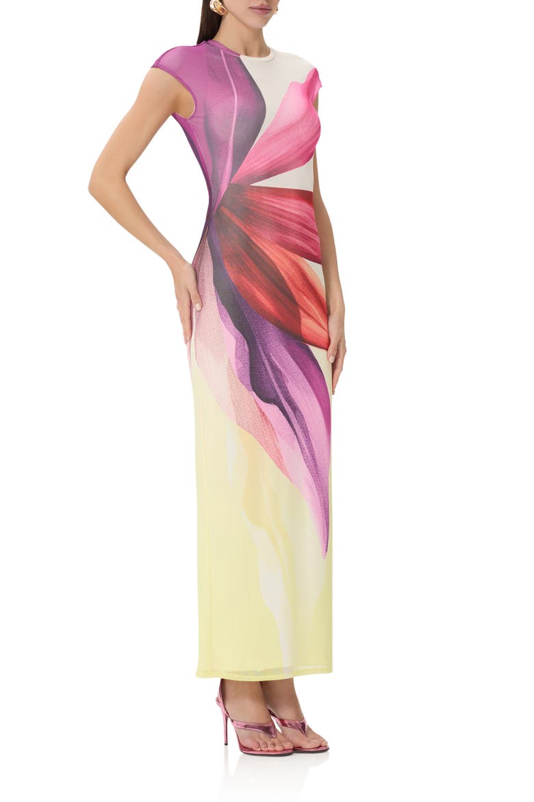 Cody Cap Sleeve Column Dress, Alternate, color, LEMON LOTUS
