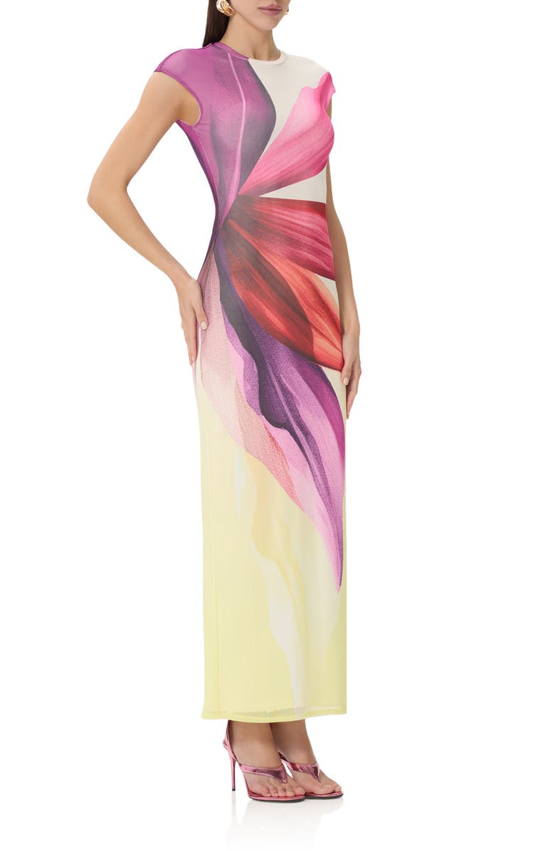 AFRM Cody Cap Sleeve Column Dress, Alternate, color, Lemon Lotus