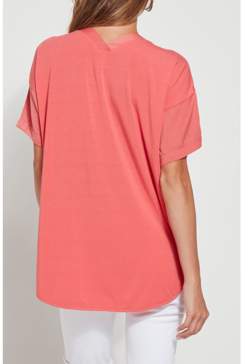 Lyssé Stevie V-Neck Satin Top, Alternate, color, CORAL TOUCH