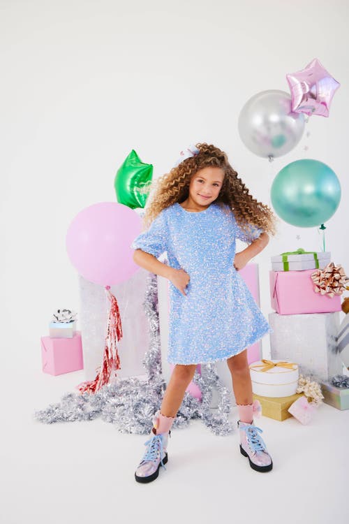 Shop Lola + The Boys Snow Angel Shimmer Dress In Blue
