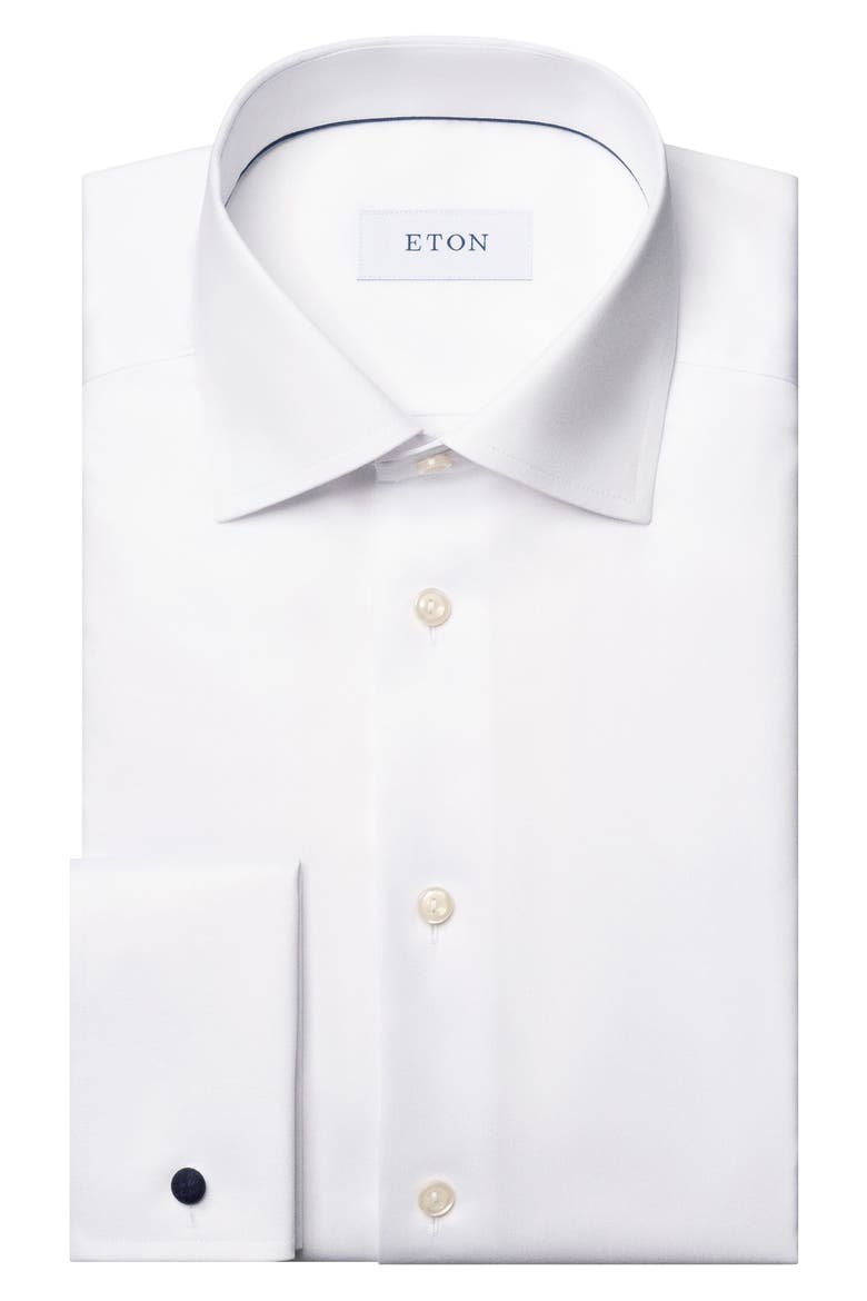 Slim Fit White Cotton Twill Dress Shirt with French Cuffs, Alternate, color, WHITE