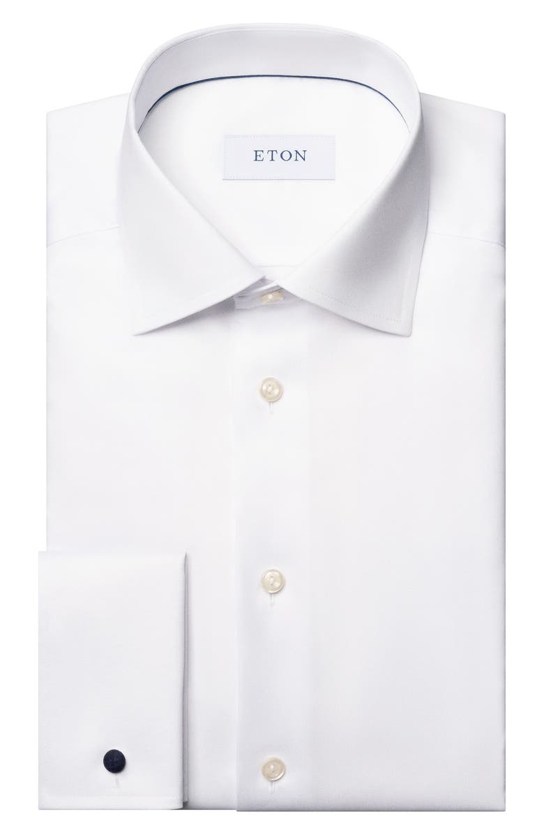 Eton Slim Fit White Cotton Twill Dress Shirt with French Cuffs, Alternate, color, White