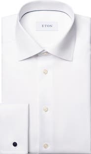 Eton Slim Fit White Cotton Twill Dress Shirt with French Cuffs