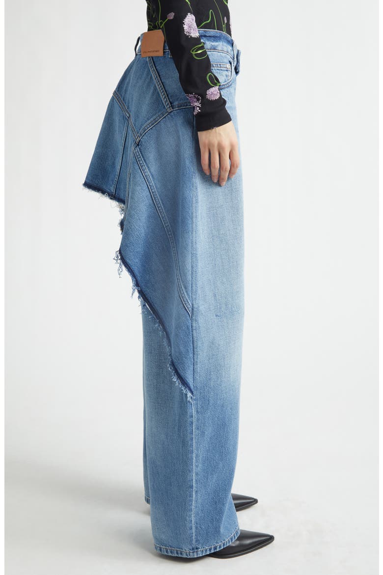 Deconstructed Curved Barrel Leg Jeans, Alternate, color, MID BLUE