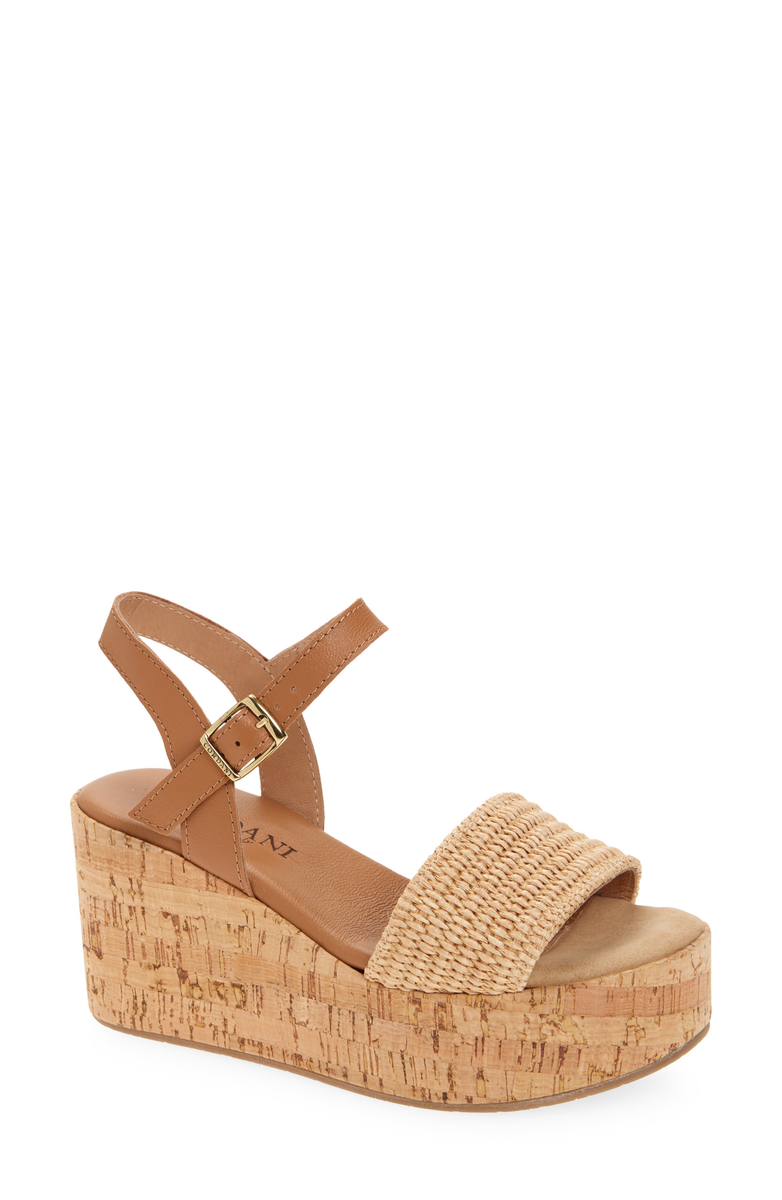 Cordani Jessica Platform Wedge Sandal, Main, color, Natural Raffia