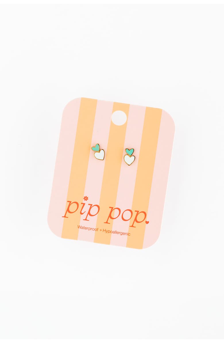 Pip Pop Heart Stack Stud Earrings, Alternate, color, Green
