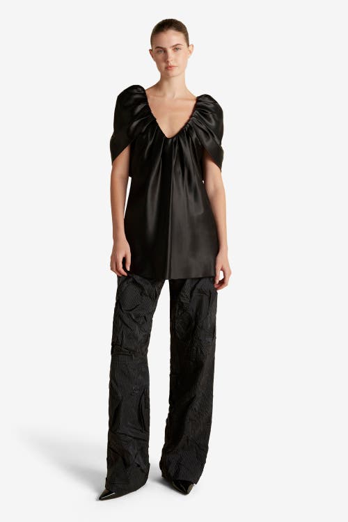Marina Moscone Satin Top With Draped Neckline In Black