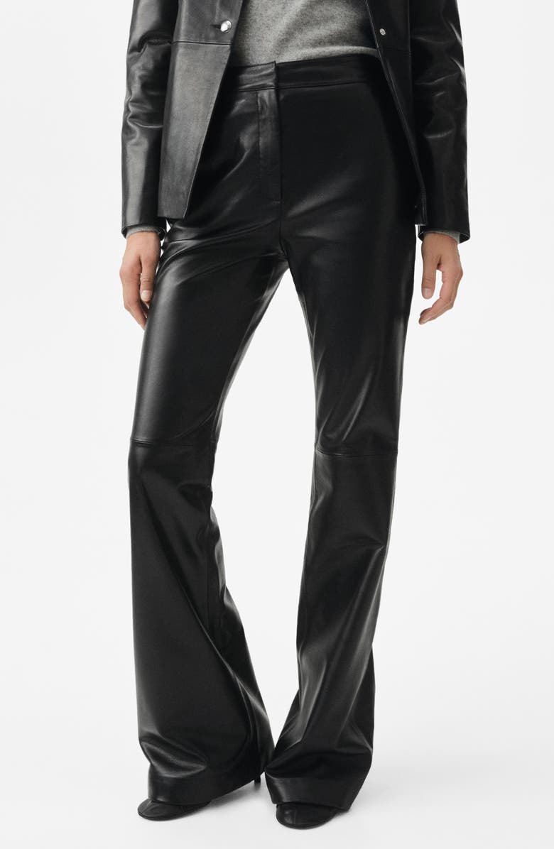 MANGO Selection Leather Flare Leg Pants, Main, color, Black