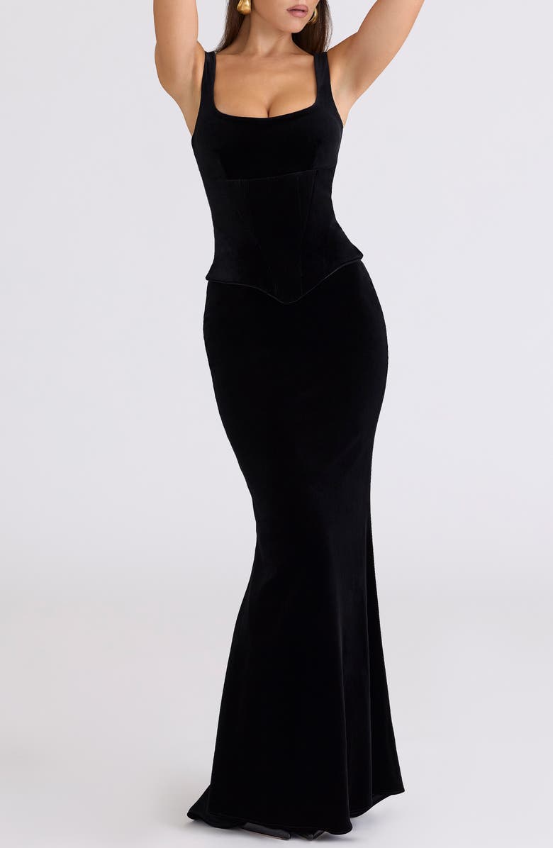 HOUSE OF CB Yasmina Stretch Velvet Corset Gown, Alternate, color,