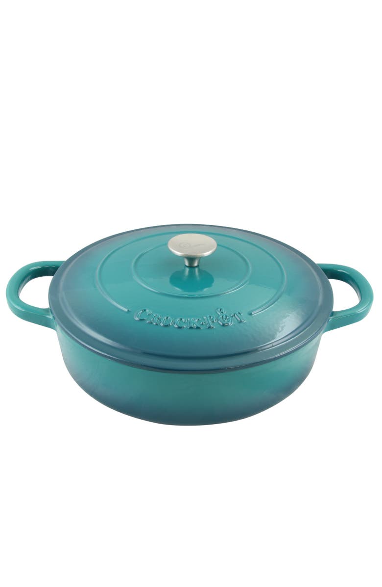 Crock-pot Enameled Cast Iron 5 Quart Round Braiser Pan with Self Basting Lid, Main, color, Blue