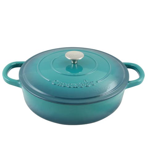 Enameled Cast Iron 5 Quart Round Braiser Pan with Self Basting Lid