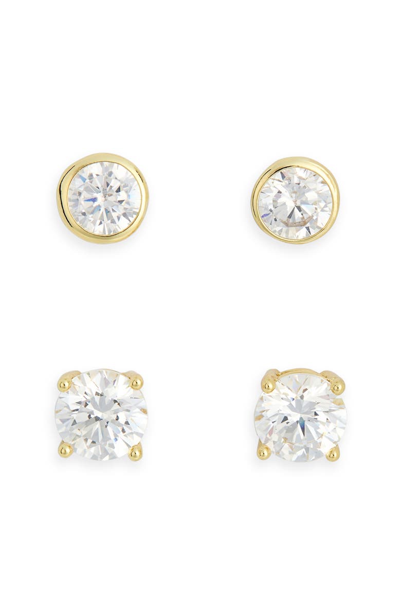 NORDSTROM RACK Set of 2 Cubic Zirconia Stud Earrings, Main, color, Clear- Gold