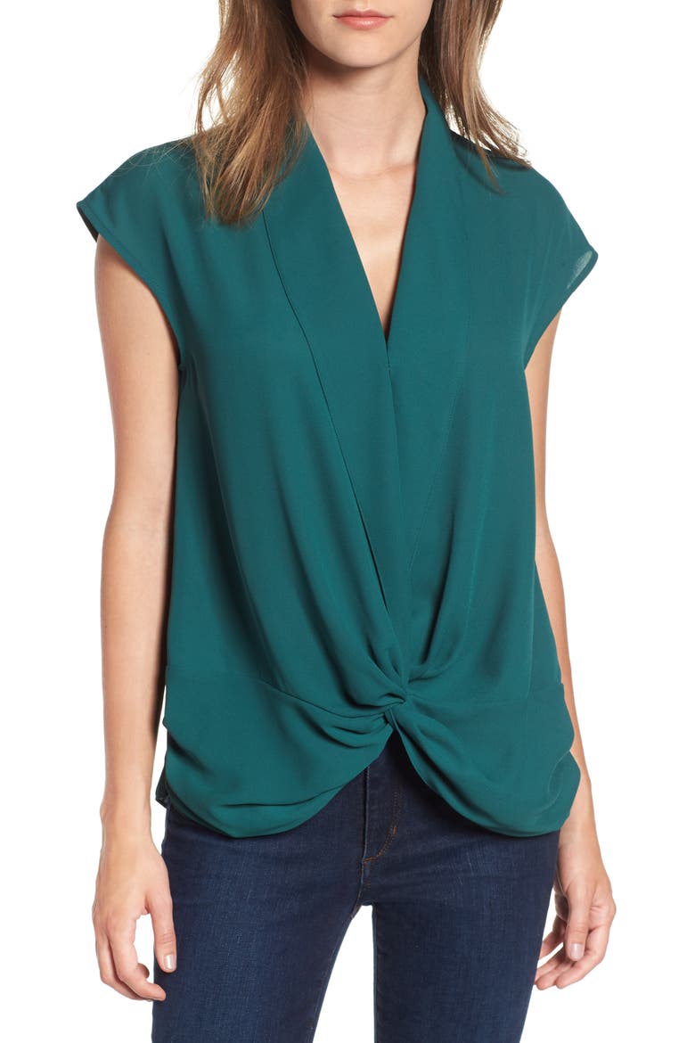 Twist Front Knot Top, Main, color, GREEN BUG