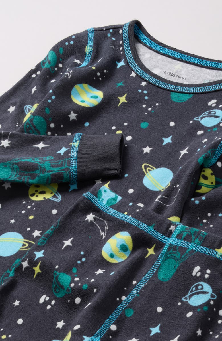 Nordstrom Kids' Glow in the Dark Fitted Two-Piece Pajamas, Alternate, color, Black Space Adventure