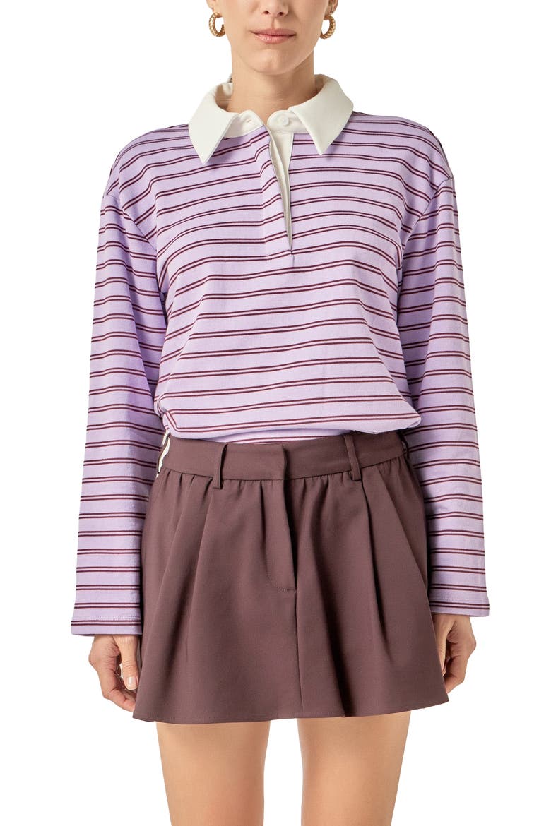 Striped Knit Polo Top, Main, color, LAVENDER/ BURGUNDY