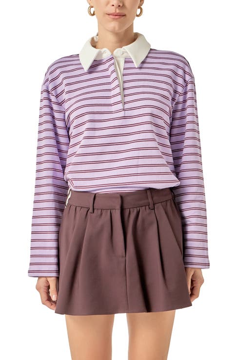 Striped Knit Polo Top