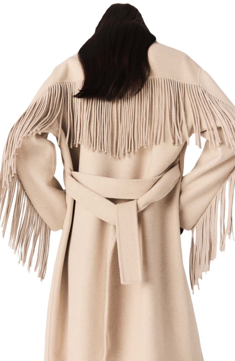 maje Long wool coat, Alternate, color, Beige