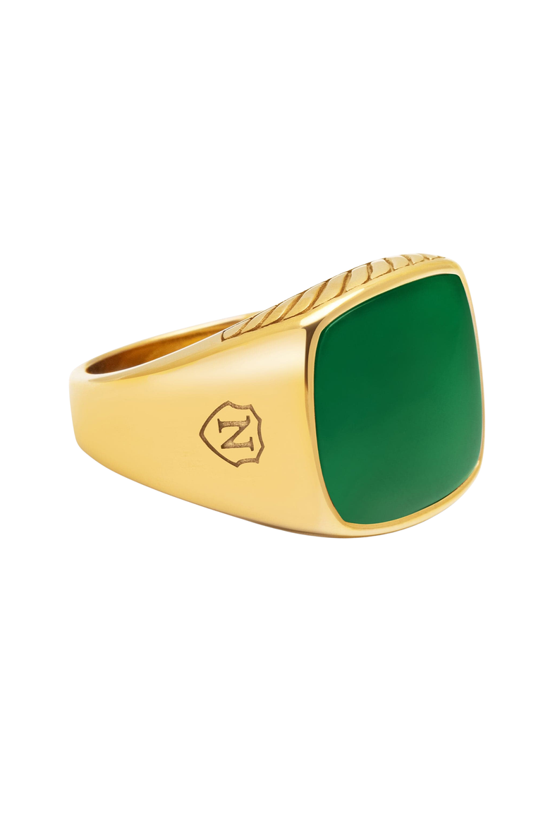 Signet Ring With Green Agate, Main, color, Gold / Green Agate