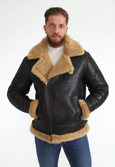 Andrew Grained Leather Shearling Jacket