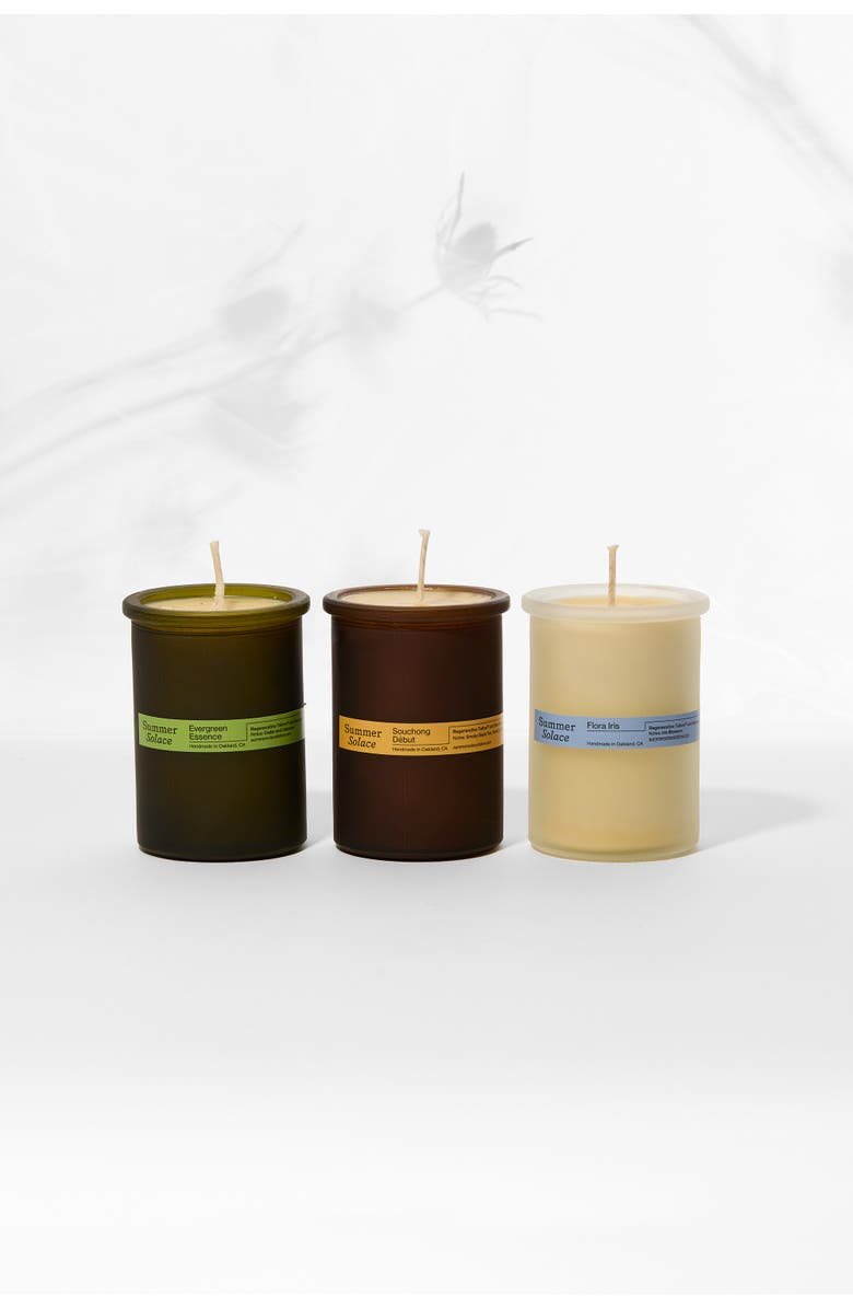 Summer Solace Tallow Perfumed Tallow Candle Trio - Regenerative Tallow, Alternate, color, Green / White / Amber