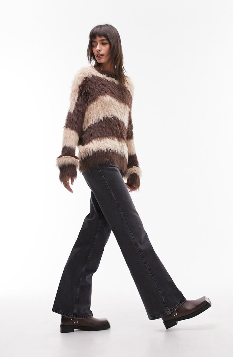 Topshop Stripe Faux Fur Sweater, Alternate, color, 