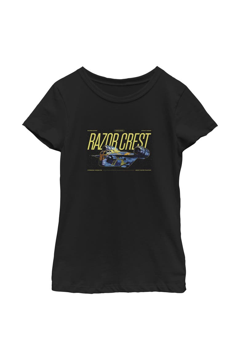 Girls Star Wars The Mandalorian and Grogu Bounty Hunter Razor Crest T Shirt, Main, color, Black