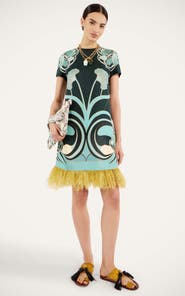 La DoubleJ Mini Swing Dress With Feathers