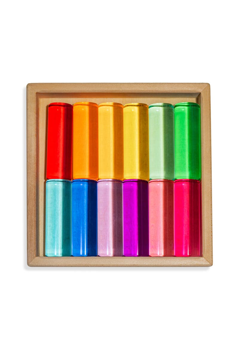 Winnie Rainbow Translucent Acrylic Cylinder Building Blocks - 12 Pieces, Main, color, Rainbow