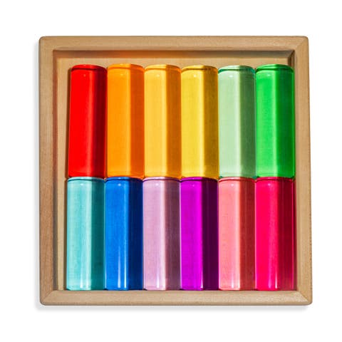 Winnie Rainbow Translucent Acrylic Cylinder Building Blocks - 12 Pieces