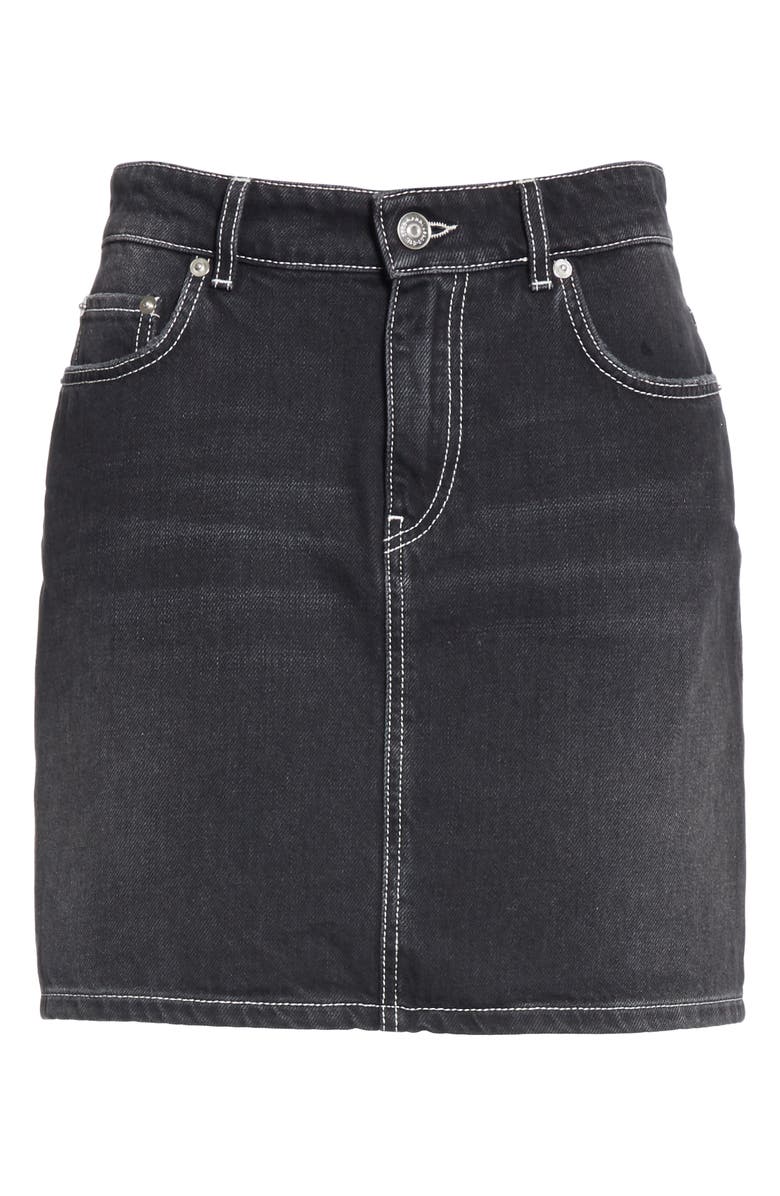 Ganni Black Washed Denim Miniskirt, Alternate, color, 